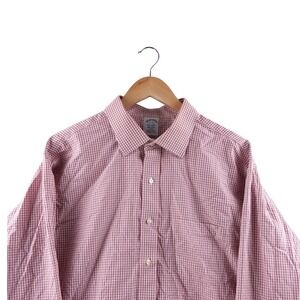 Brooks Brothers Classic Non Iron‎ Gingham Button Down Shirt Mens 18-34 Red White